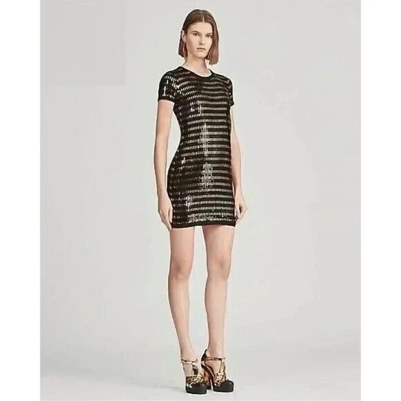 Ralph Lauren Spring 2019 Collection Metallic Gold Sequin Stripe Body Con Dress - Picture 12 of 16